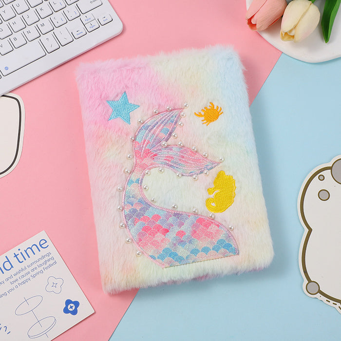 Wholesale Mermaid Tail Plush Hand Account Notebook Cute Girl' s Journal Student Cartoon Learning Notebook