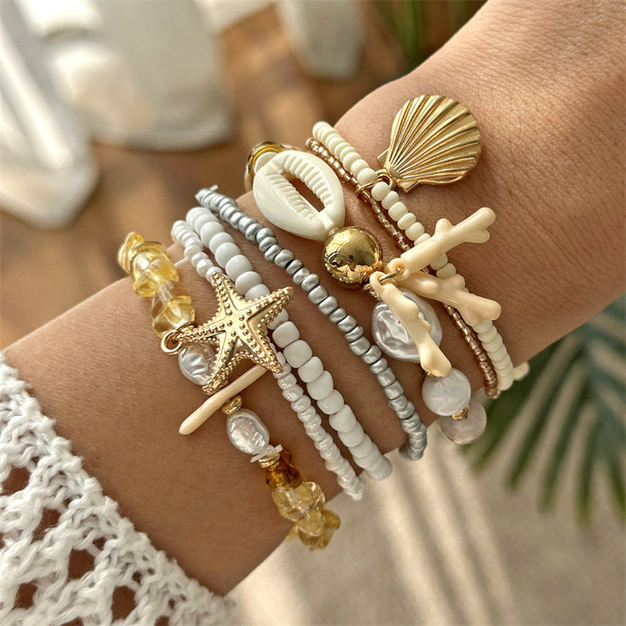 Wholesale Ocean Starfish Shell Stacking Bracelet Set Trendy Beaded Handmade Jewelry