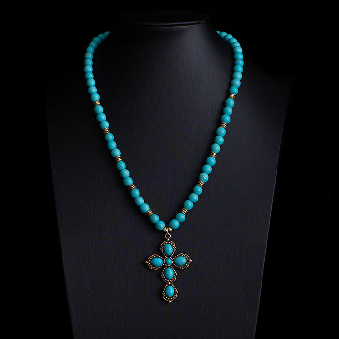 Wholesale Retro ethnic style turquoise necklace,  Western denim style,  multi-layer layered sweater chain