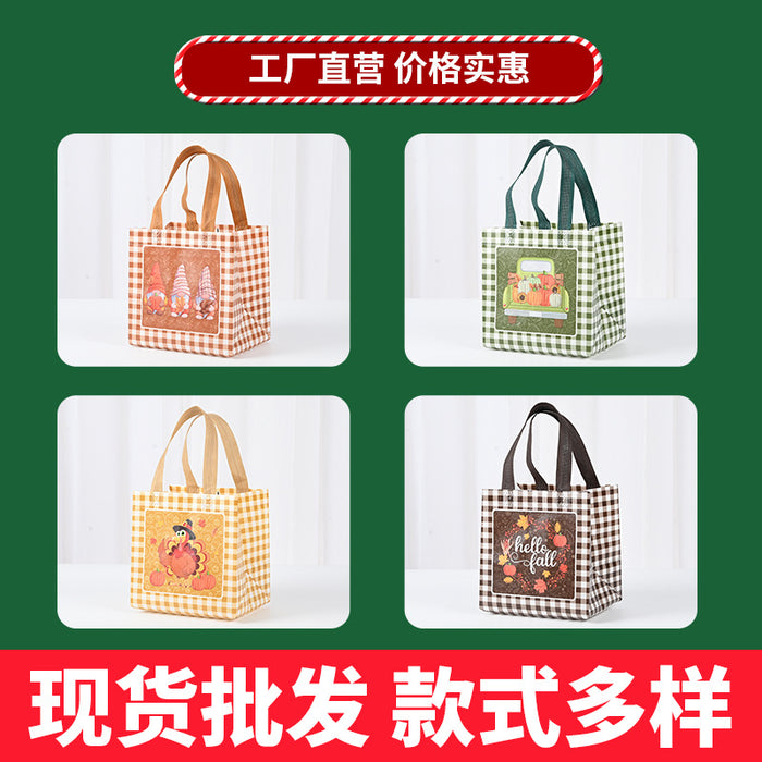 Wholesale Autumn Plaid Non-woven Bags Cartoon Animal Prints Silk Screen Printing Christmas and Halloween Hand-held Gift Bags JDC-GB-XJ004