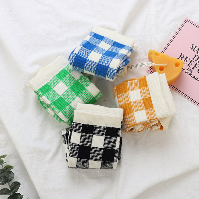 Wholesale British plaid socks, mid length socks, cotton socks, blue plaid sports socks, fashionable socks