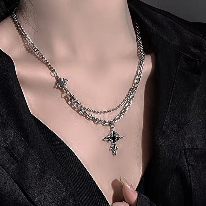 Wholesale Black cross necklace, niche luxury sweater chain, hoodie accessory