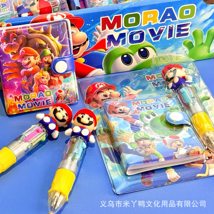 Wholesale Themed Cute PU Cover Snap Notebook With Four Color Pen Set Student Diary Journal