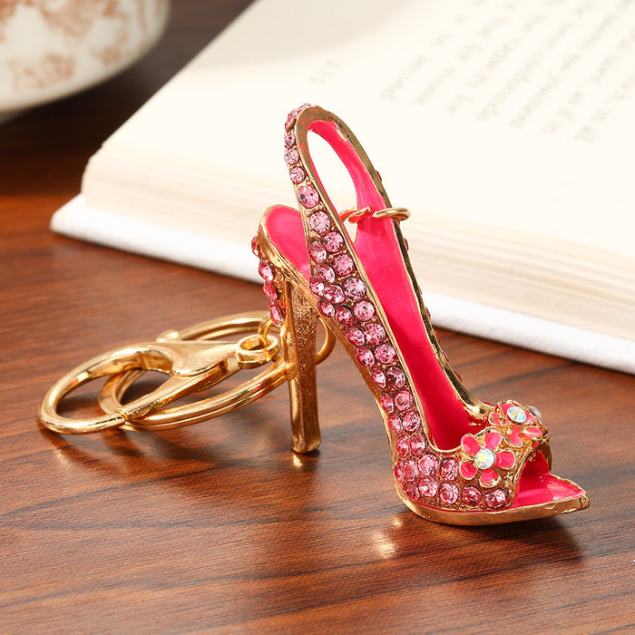 Wholesale Zinc Alloy High Heel Shoe Rhinestone Keychain Fashion Bag Charm Car Key Accessory MOQ≥2