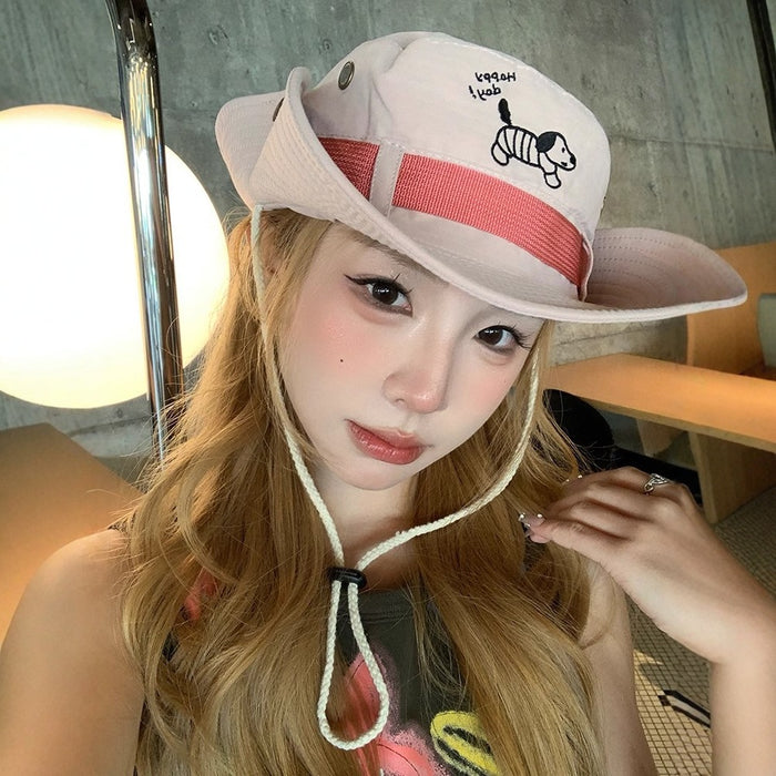 Wholesale Cute Sausage Dog Cartoon Pink Mountaineering Hat Outdoor Camping Hiking Sunshade Fisherman's Hat