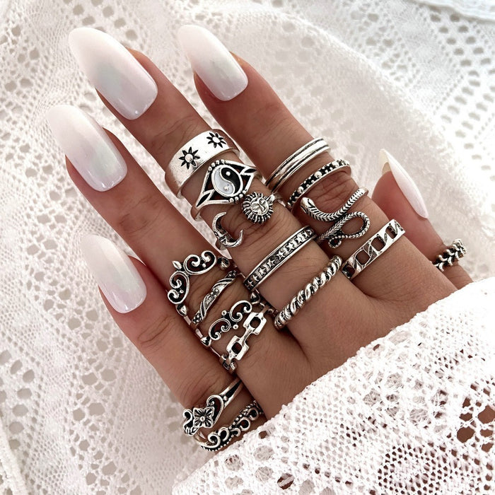 Wholesale Dark Retro Creative Spades a Card Ring Five-Piece Set Women' s Personalized Hand Accessories National Show Aliexpress Hot Selling
