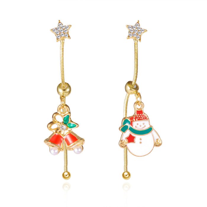 Wholesale Christmas diamond tassel  Christmas bell asymmetrical earrings