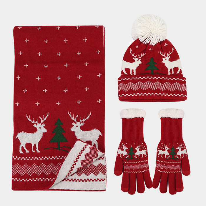 Wholesale Christmas reindeer jacquard knitted winter hat set