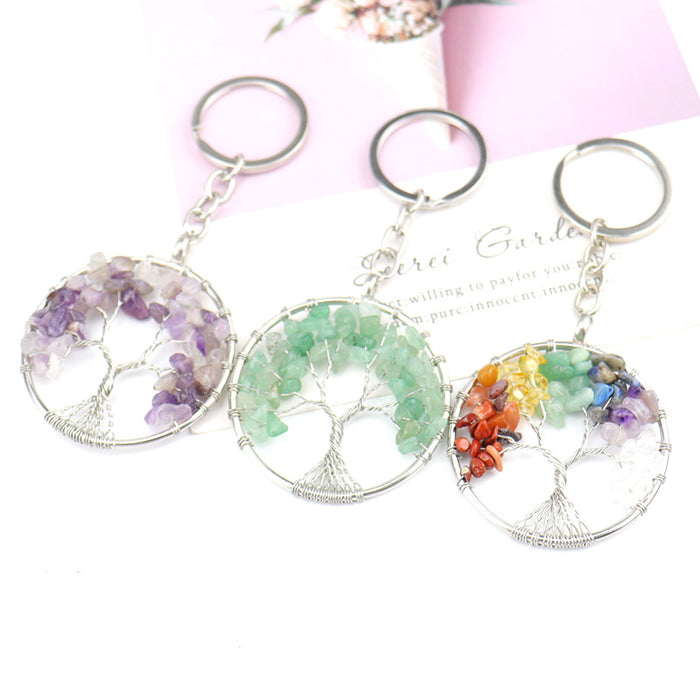 Wholesale Natural Crushed Stone Crystal Tree Root Life Tree Pendant Keychain Bag Pendant Keychain K04 JDC-KC-HXu002