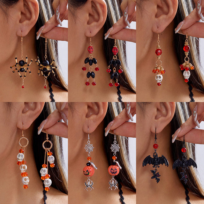 Wholesale Orange Skull Tassel Earrings Party Jewelry Accessory Alloy Electroplated