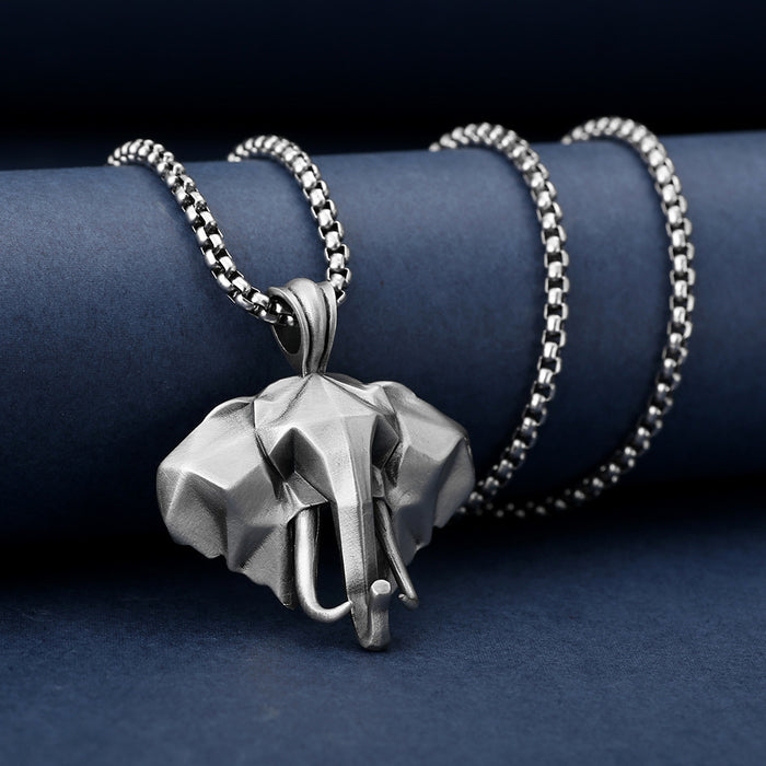 Wholesale Pure Tin 3D Elephant Anti-Rust Titanium Steel Men's Necklace JDC-NE-TuoPu001