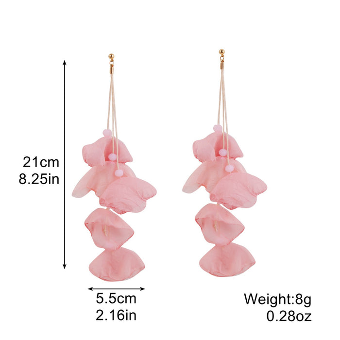 Wholesale Exaggerated flower tassel earrings, personalized earrings, temperament long fabric earrings, red flower earrings
