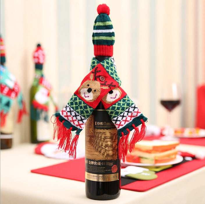 Wholesale New Christmas Wine Bottle Decoration Christmas f Hat Set Christmas Wine Bottle Set