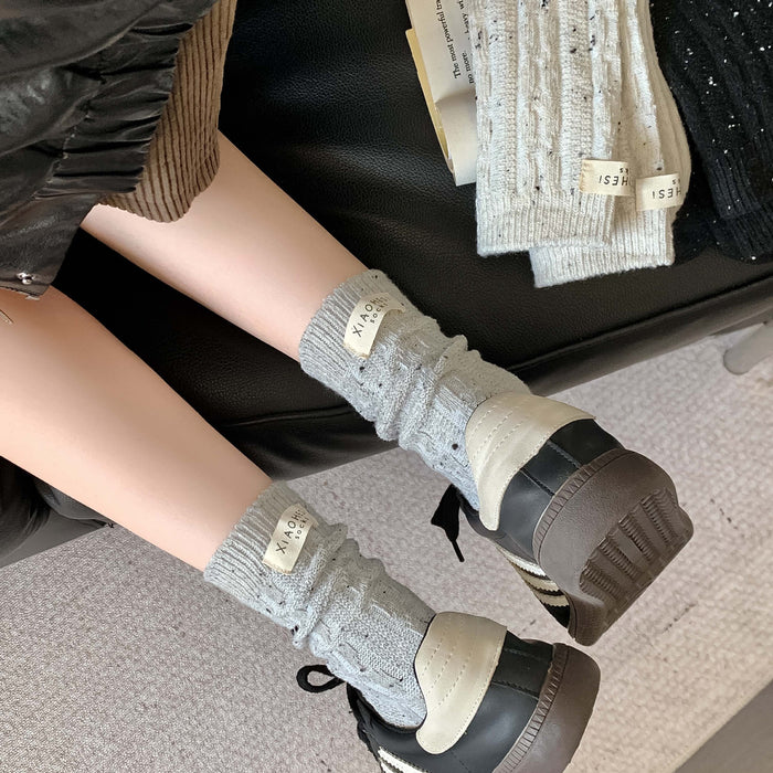 Wholesale Cloth labeled wool socks, thickened warm cotton socks, stacked socks, mid tube socks