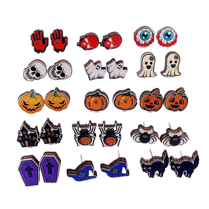Wholesale  Earrings Horror Pumpkin Ghost Bat Wooden Earrings