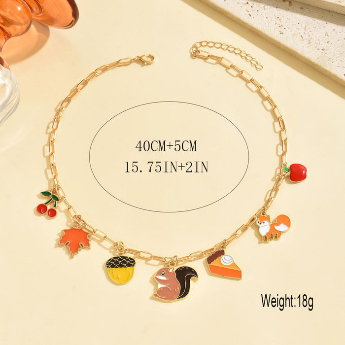 Wholesale Jewelry Squirrel Apple Oil Drop Pendant Necklace