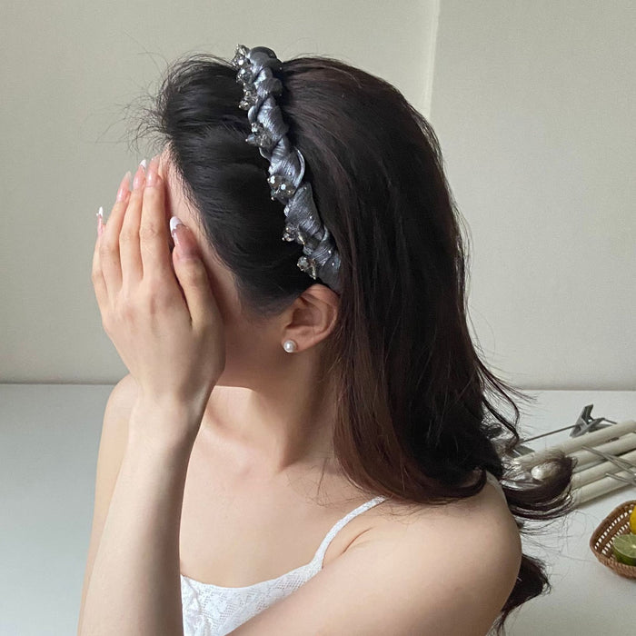 Wholesale Rhinestone Mesh Wavy Headband New Crystal High Cranial Top Head Hoop