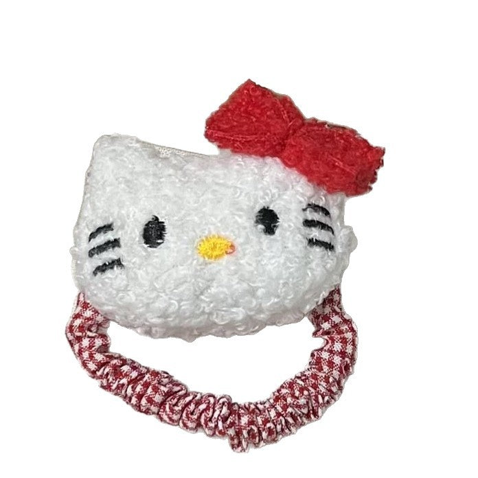 Wholesale Cute plush cat plaid hair tie
