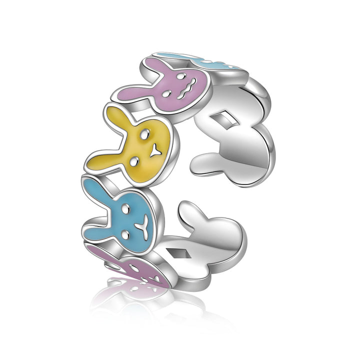 Wholesale  enamel color rabbit ring  niche design open glue ring for women