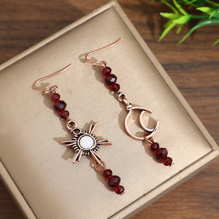 Wholesale New Copper-Tone Star,  Moon,  and Burgundy Beaded Dangle Earrings