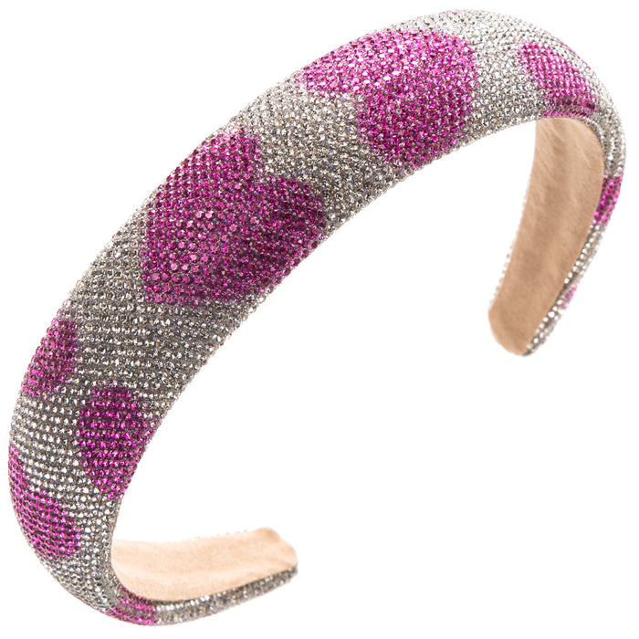 Wholesale Valentine' s Day super sparkly rhinestone-encrusted wide headband with heart pattern