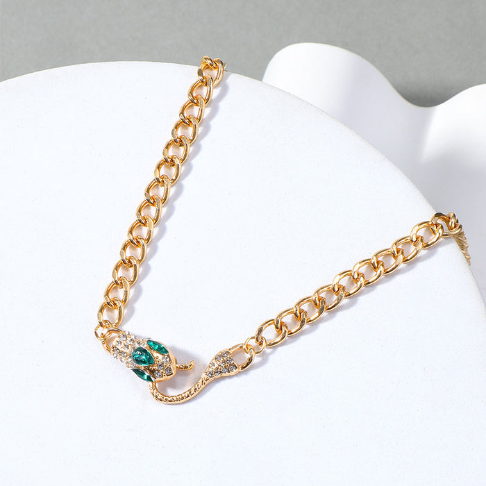 Wholesale New gold-plated snake shaped crystal personalized necklace, fashionable full diamond necklace, sweater chain
