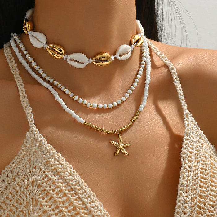 Wholesale Fashionable starfish shell necklace, pearl multi-layer necklace, necklace accessories