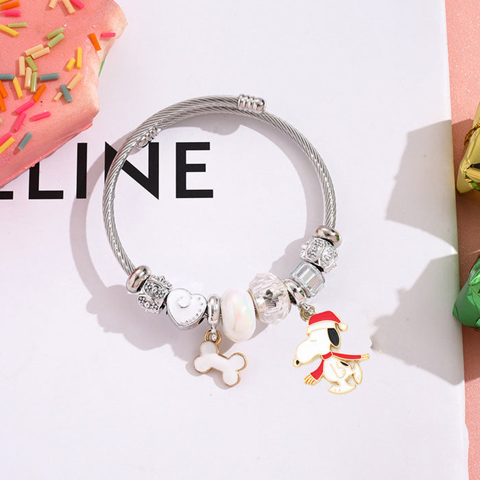 Wholesale Stainless Steel Bracelets cute cartoon beaded bracelet silver open bangle Charms Bracelets