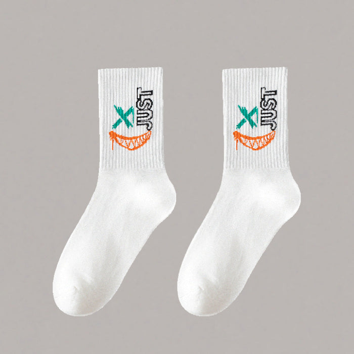 Wholesale 5pcs White socks men' s mid-calf socks autumn and winter basketball socks couple stockings black and white sports socks