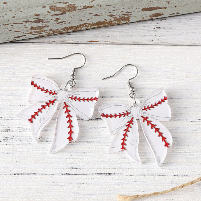 Wholesale Sporty bow pendant earrings for global events,  acrylic earrings for sports enthusiasts