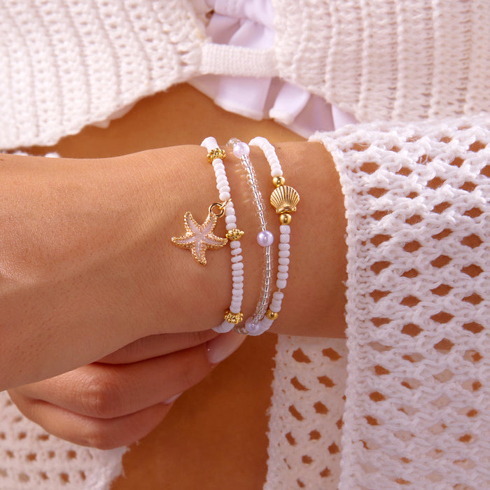 Wholesale New Beach Rice Bead Shell Handmade Versatile Starfish Shell Rice Bead Necklace Foot Chain Set