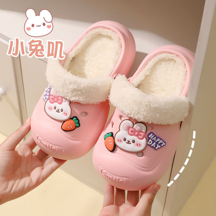 Wholesale Children' s cotton slippers winter  boys and girls home warm cotton shoes medium and big children cartoon outer wear plush shoes