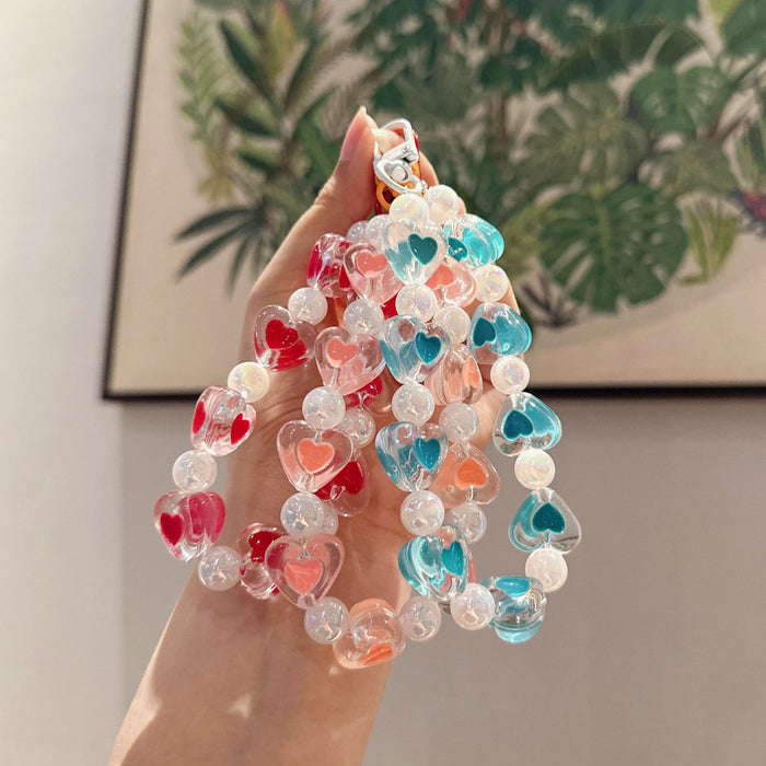 Wholesale Creative Acrylic Beaded Phone Chain, Car Keychain, Love Car Keychain, Peach Heart Keychain Accessories