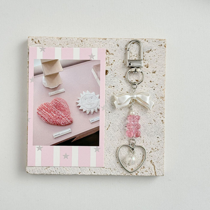 Wholesale Small niche design pendant with sweet bow, phone chain, pink teddy bear, car keychain, pendant