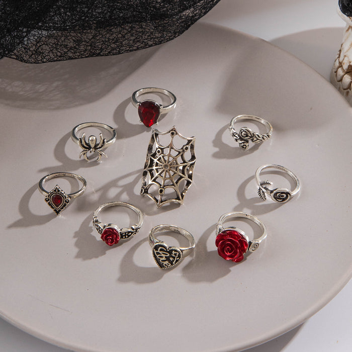 Wholesale Dark Heart 9-Piece Ring Set Punk Style Fashion Jewelry Accessory MOQ≥2