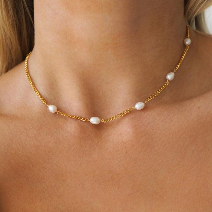 Wholesale Pearl necklace, fashionable stainless steel collarbone chain, handmade chain jewelry