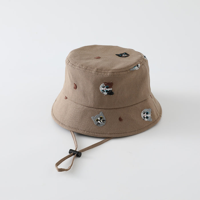 Wholesale Stylish Kids Cat Embroidered Bucket Hat For Everyday Outdoor Sun Protection