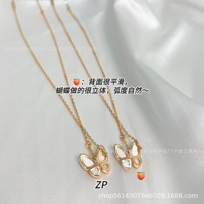 Wholesale Layering Butterfly Pendant Necklace Gold Plated White Shell Copper