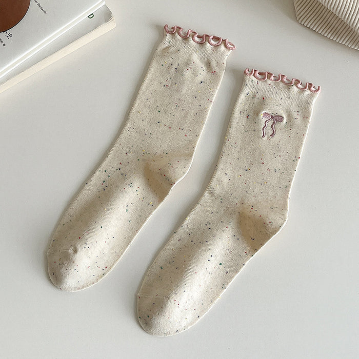 Wholesale New Socks Stacking Socks Cute Embroidered Bow Middle Socks