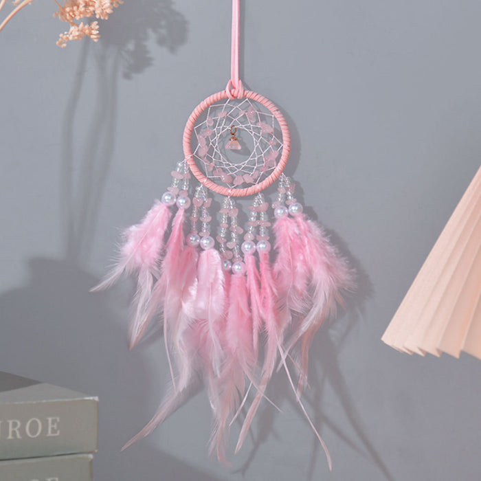 Wholesale Crystal car pendant exquisite interior decoration feather dream catcher net wind chime rearview mirror interior decoration