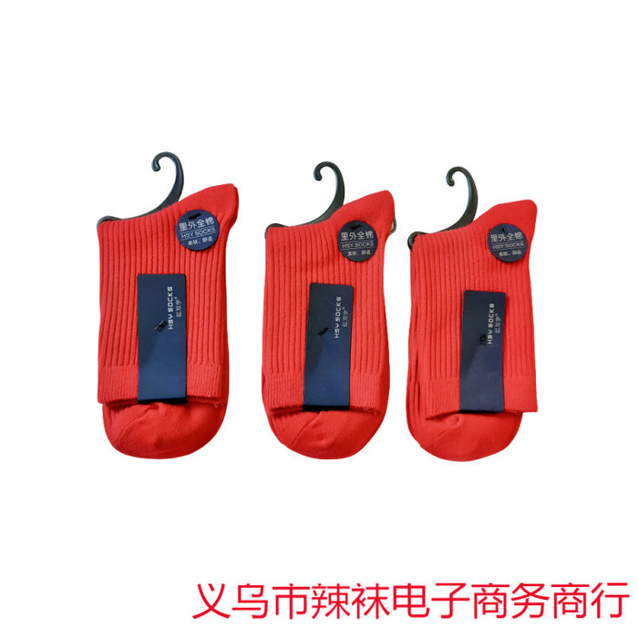 Wholesale Red socks, double needle middle tube cotton socks