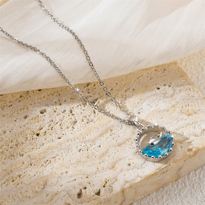 Wholesale Titanium steel necklace with gemstone inlay and electroplated collarbone chain