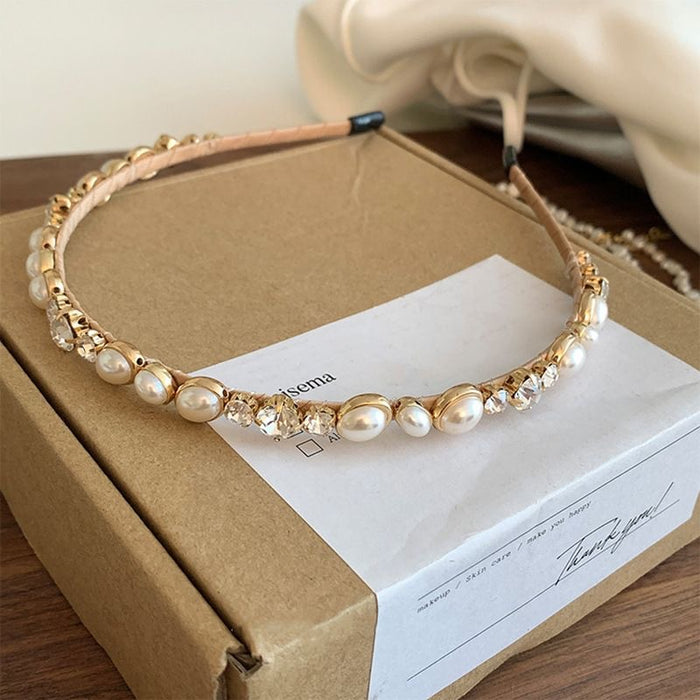 Wholesale  Retro  Diamond-encrusted Pearl Headband Water Drill Headband  Pressure Hair Headwear Irregular Hair