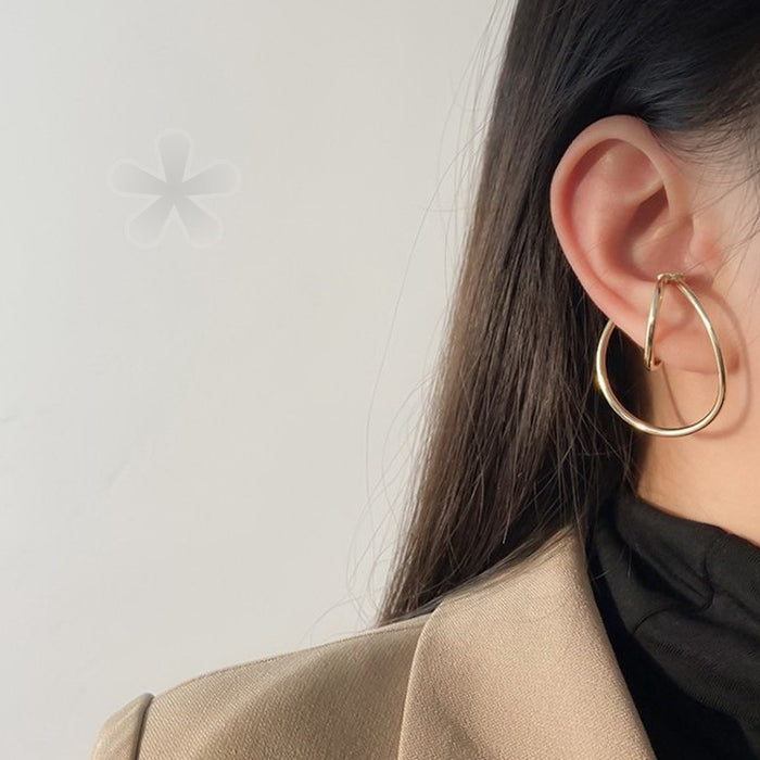 Wholesale  gold-plated minimalist line niche design  irregular ear hook without ear hole ear clip earrings