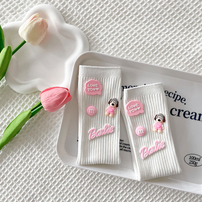 Wholesale White  Pile Socks for Women Dopamine Socks Design Niche Cartoon Sports Mid-Length Socks