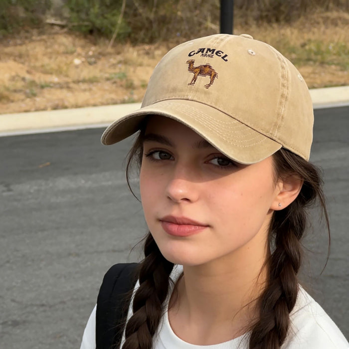 Wholesale Chic Camel Print Washed Baseball Cap Retro Distressed Style Breathable Everyday Fashion Accessory