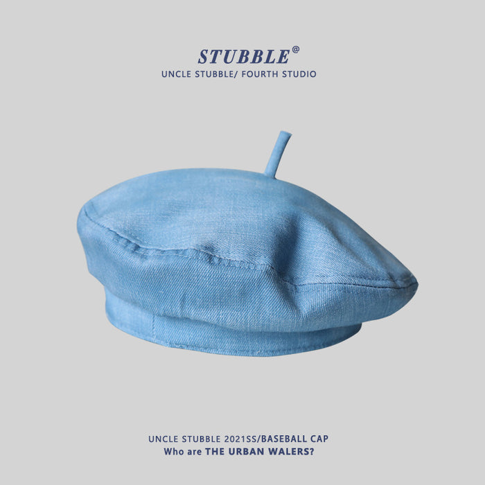 Wholesale Blue Denim Beret Girl's Painter's Hat Japanese Style Vintage Hat