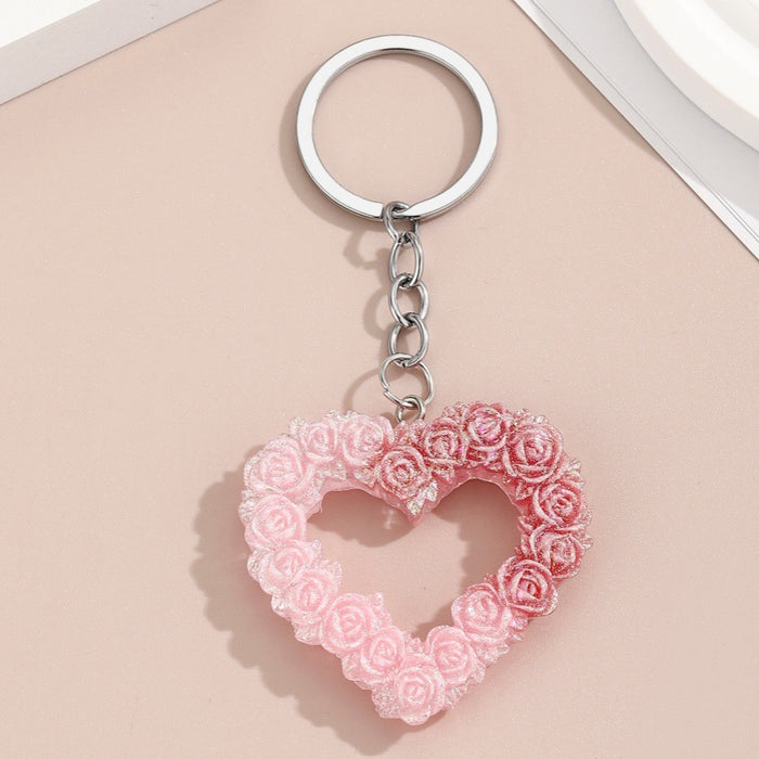 Wholesale Resin glitter rose heart keychain