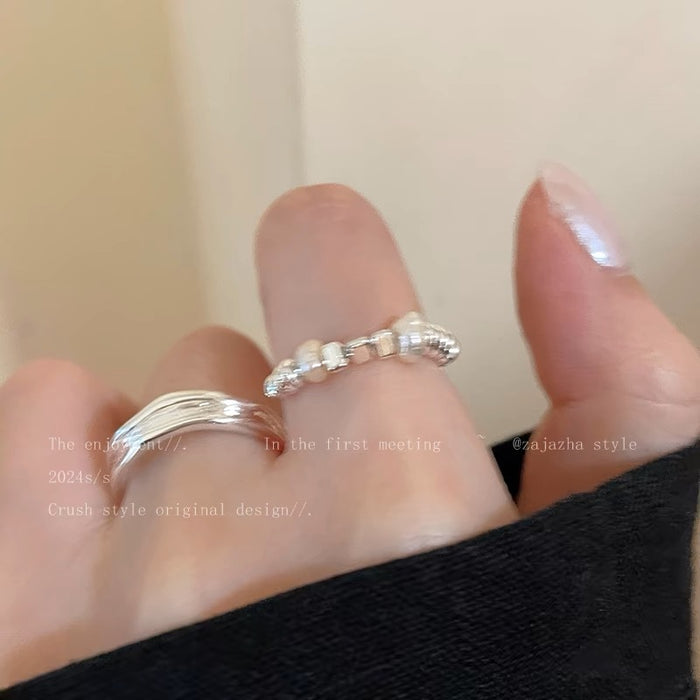 Wholesale Pearl Shattered Silver Irregular Ring Women's Fat Finger Ring