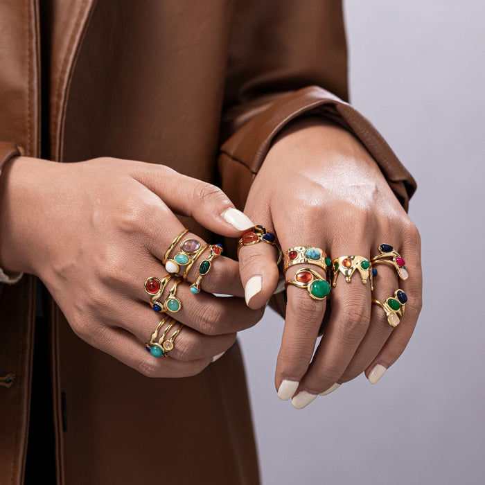 Wholesale Cross-border retro brass gold-plated zircon agate titanium steel ring does not fade exquisite fashion sense high sense autumn and winter women